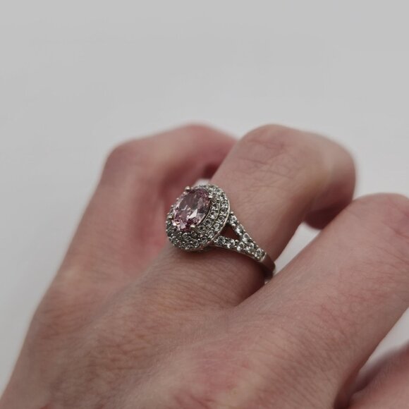 Size 7 Sterling Silver Pink Cubic Zirconia With Topaz Accents Ring A2437 - Picture 5 of 9
